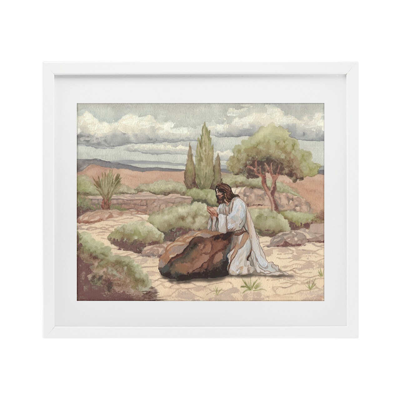 Stupell Industries Jesus Praying Countryside Framed Print Under Glass, design by Elizabeth Medley